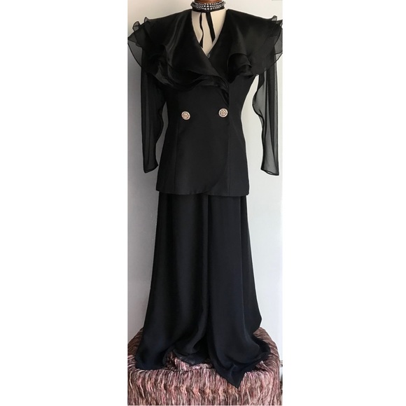 Vintage Evening Glam Wear, Palazzo Pants & Fitted Jacket Top, Black, Sz Medium - Picture 1 of 8